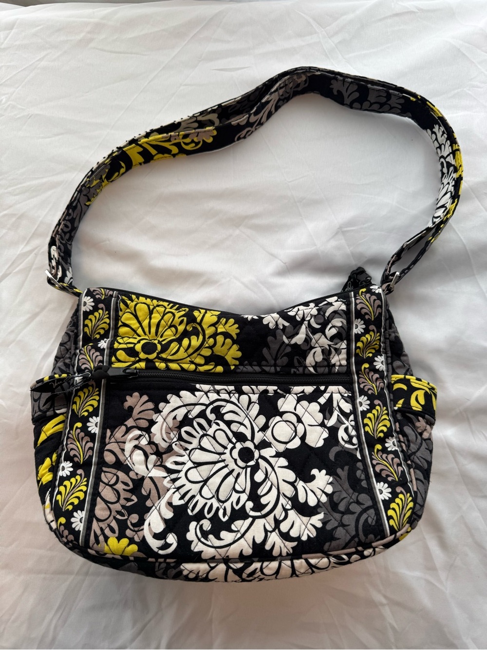Vera Bradley Black Shoulder Bag with Yellow & Gray Floral Print